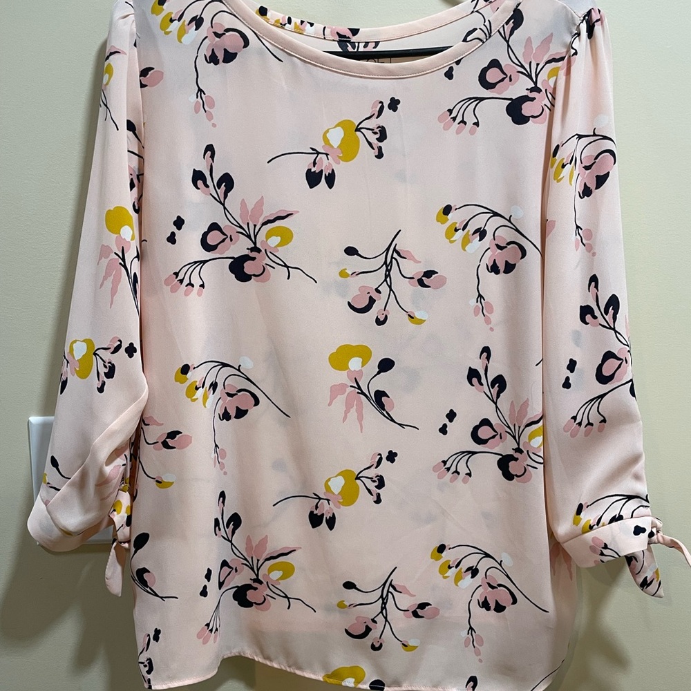 LOFT Pink Relaxed Blouse with Three-Quarter Sleeves
